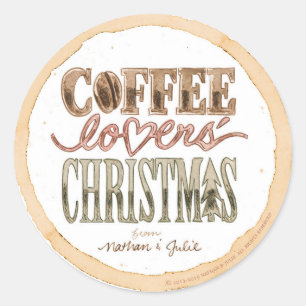 光沢のあるコーヒー愛好家のクリスマスステッカー ラウンドシール