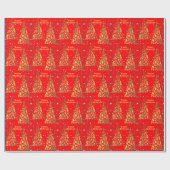 光沢のあるゴールデンクリスマスツリーズホリデー ラッピングペーパー (フラット)