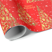 光沢のあるゴールデンクリスマスツリーズホリデー ラッピングペーパー (ロールコーナー)