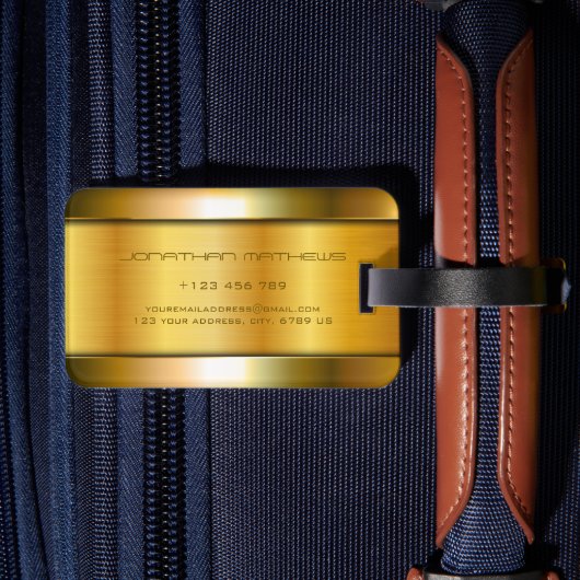 光沢のあるゴールデンメタルルックラグジュアリーステンレス鋼 ラゲッジタグ (裏面インサイチュ2)