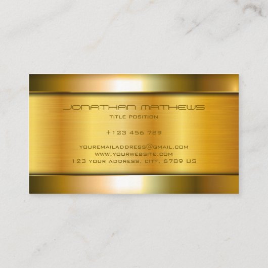 光沢のあるゴールデンメタルルックラグジュアリーステンレス鋼 名刺 (裏面)