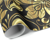 光沢のあるゴールドとブラックダマスク ラッピングペーパー (ロールコーナー)