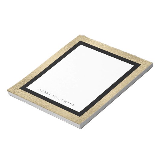 光沢のあるゴールドフォイルと黒縁どのメモ帳5.5インチx 6インチ ノートパッド (回転)