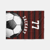 光沢のあるサッカーボールの赤 フリースブランケット (正面(横))