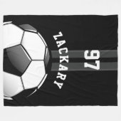 光沢のあるサッカーボールの黒 フリースブランケット (正面(横))