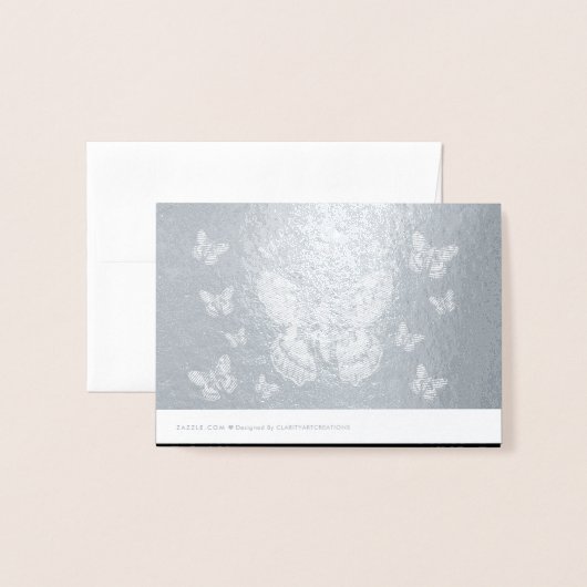 光沢のあるシルバーグレーと黒の水色の蛾 箔カード (裏面封筒付き)