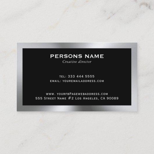 光沢のあるシルバートーンステンレス鋼の外観 名刺 (裏面)