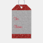 光沢のあるシルバーハート赤フェイクグリッター ギフトタグ (裏面)
