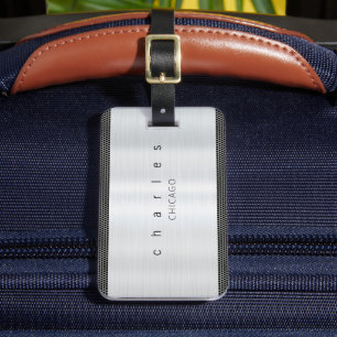 光沢のあるシルバーメタルつや消しステンレステクスチャ ラゲッジタグ