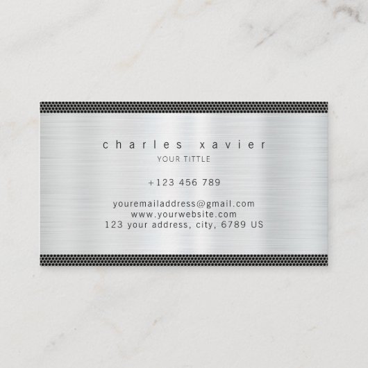 光沢のあるシルバーメタルつや消しステンレステクスチャ 名刺 (裏面)