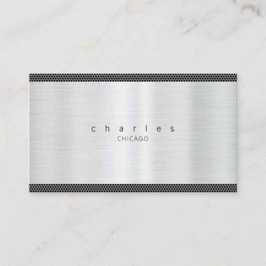 光沢のあるシルバーメタルつや消しステンレステクスチャ 名刺 (正面)