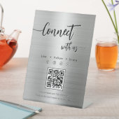 光沢のあるシルバーメタルソーシャルメディ独身のアQRコード 台座サイン (インサイチュ)