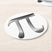 光沢のあるシルバーPi記号 ラウンドペーパーコースター (アングル)