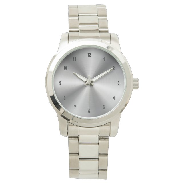 光沢のあるステンレス鋼のプリント背景 腕時計 (正面)
