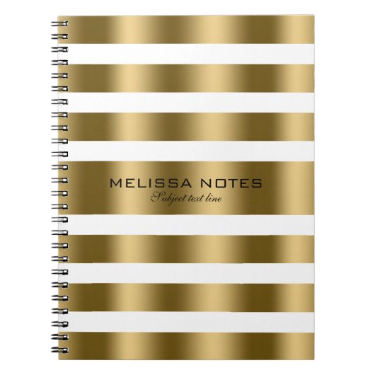 光沢のあるストライプ金ゴールド(背景が白) ノートブック (正面)