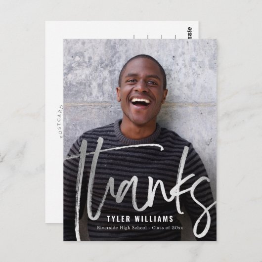 光沢のあるストロークモダンの卒業ありがとう ポストカード (正面/裏面)