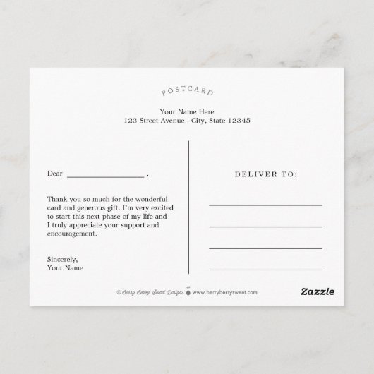 光沢のあるストロークモダンの卒業ありがとう ポストカード (裏面)