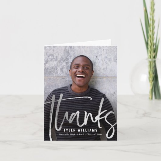 光沢のあるストロークモダンの卒業サンキューカード サンキューカード (正面)