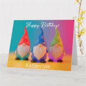 光沢のあるセラミックのゴnomeフィギュアの3体セット(名前入り) カード (黄色い花)