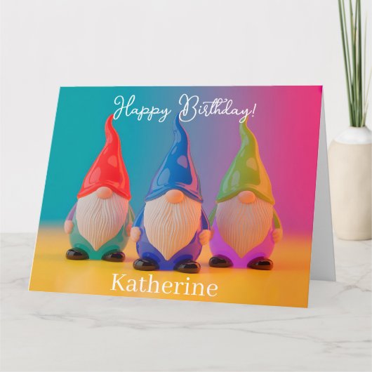 光沢のあるセラミックのゴnomeフィギュアの3体セット(名前入り) カード (正面)