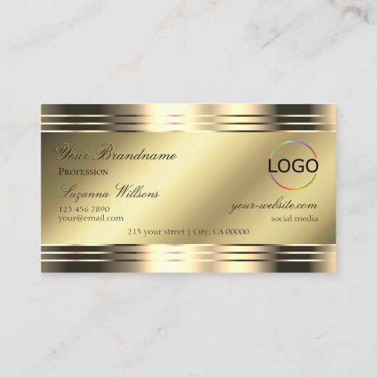 光沢のあるダイヤモンドとロゴを使用した高貴な輝き金ゴールド 名刺 (裏面)