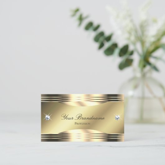 光沢のあるダイヤモンドとロゴを使用した高貴な輝き金ゴールド 名刺 (スタンド正面)