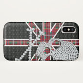 光沢のあるダイヤモンドスカル黒い赤いグリッド Case-Mate iPhoneケース (裏面(横))