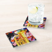 光沢のあるチューバ斜め遠近法ブラスバンド ガラスコースター (アングル)