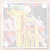 光沢のあるチューバ斜め遠近法ブラスバンド ガラスコースター (裏面)