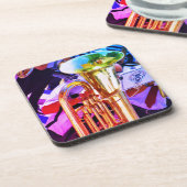 光沢のあるチューバ斜め遠近法ブラスバンド コースター (左側)