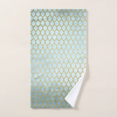 光沢のあるティール（緑がかった色）金ゴールドグリッターマーメイドはかりで測 バスタオルセット (ハンドタオル)