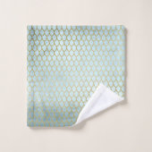 光沢のあるティール（緑がかった色）金ゴールドグリッターマーメイドはかりで測 バスタオルセット (ウォッシュタオル)