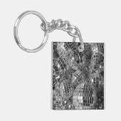 光沢のあるディスコオーナメント白黒の写真 キーホルダー (正面左)