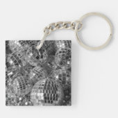 光沢のあるディスコオーナメント白黒の写真 キーホルダー (裏面)