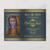 光沢のあるネイビーブルーと金ゴールド写真卒業 ポストカード (正面)