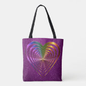 光沢のあるハートのハート紫のグリッター トートバッグ (裏面)