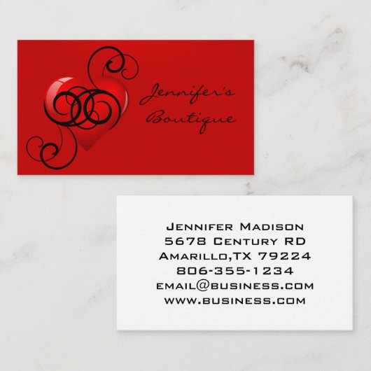 光沢のあるハート（光沢） 名刺 (正面/裏面)