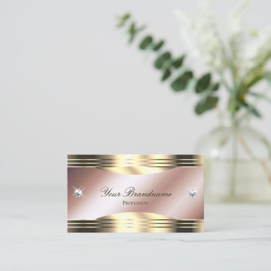 光沢のあるバラを使用した豪華なダイヤモンド飾金ゴールド 名刺 (スタンド正面)