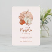 光沢のあるバラ金ゴールドとピンクカボチャ赤ちゃんシャワー 箔招待状 (立ち正面)