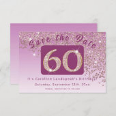 光沢のあるバラ金ゴールドグリッター60誕生日 セーブザデート (正面/裏面)