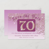 光沢のあるバラ金ゴールドグリッター70誕生日 セーブザデート (正面/裏面)