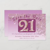 光沢のあるバラ金ゴールドグリッター(21歳の誕生日) セーブザデート (正面/裏面)