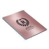 光沢のあるバラ-金ゴールド背景ブラックローレルリース ノートブック (右側)