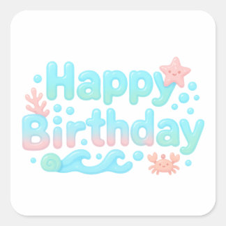 光沢のあるパステルカラーの誕生日おめでとう スクエアシール