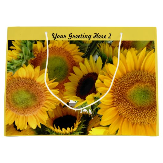 光沢のあるヒマワリ抱き枕パーソナライズ挨拶 ラージペーパーバッグ (正面)