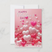 光沢のあるピンクと赤いハートバルーンバレンタインデー カード (正面)