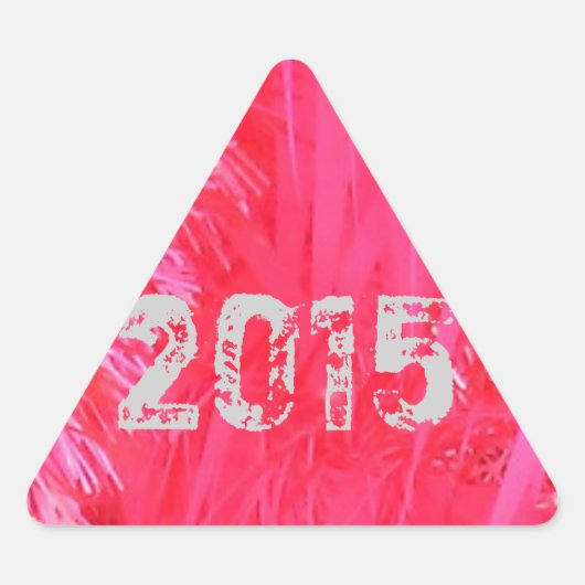 光沢のあるピンクのクリスマスツリー 三角形シール (正面)