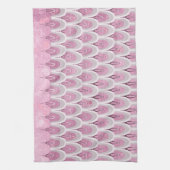 光沢のあるピンクのグリッターマーメイドはかりで測魚 キッチンタオル (縦)