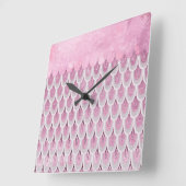光沢のあるピンクのグリッターマーメイドはかりで測魚 スクエア壁時計 (傾斜)