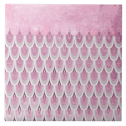 光沢のあるピンクのグリッターマーメイドはかりで測魚 タイル (正面)